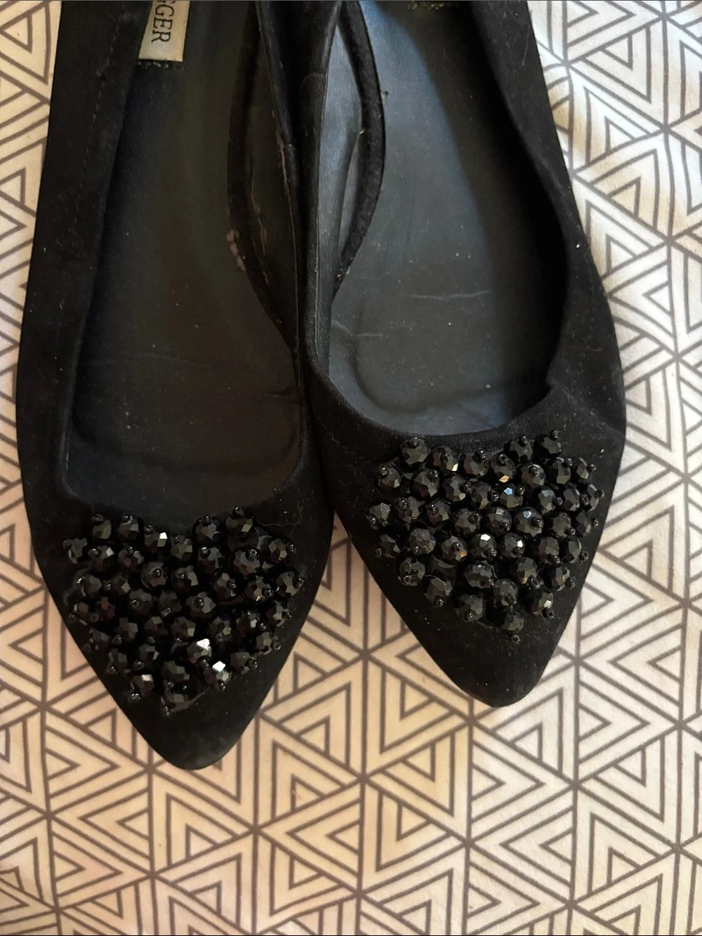 Kelsi Dagger Black Pointed Toe Embellished Ballet Flats
